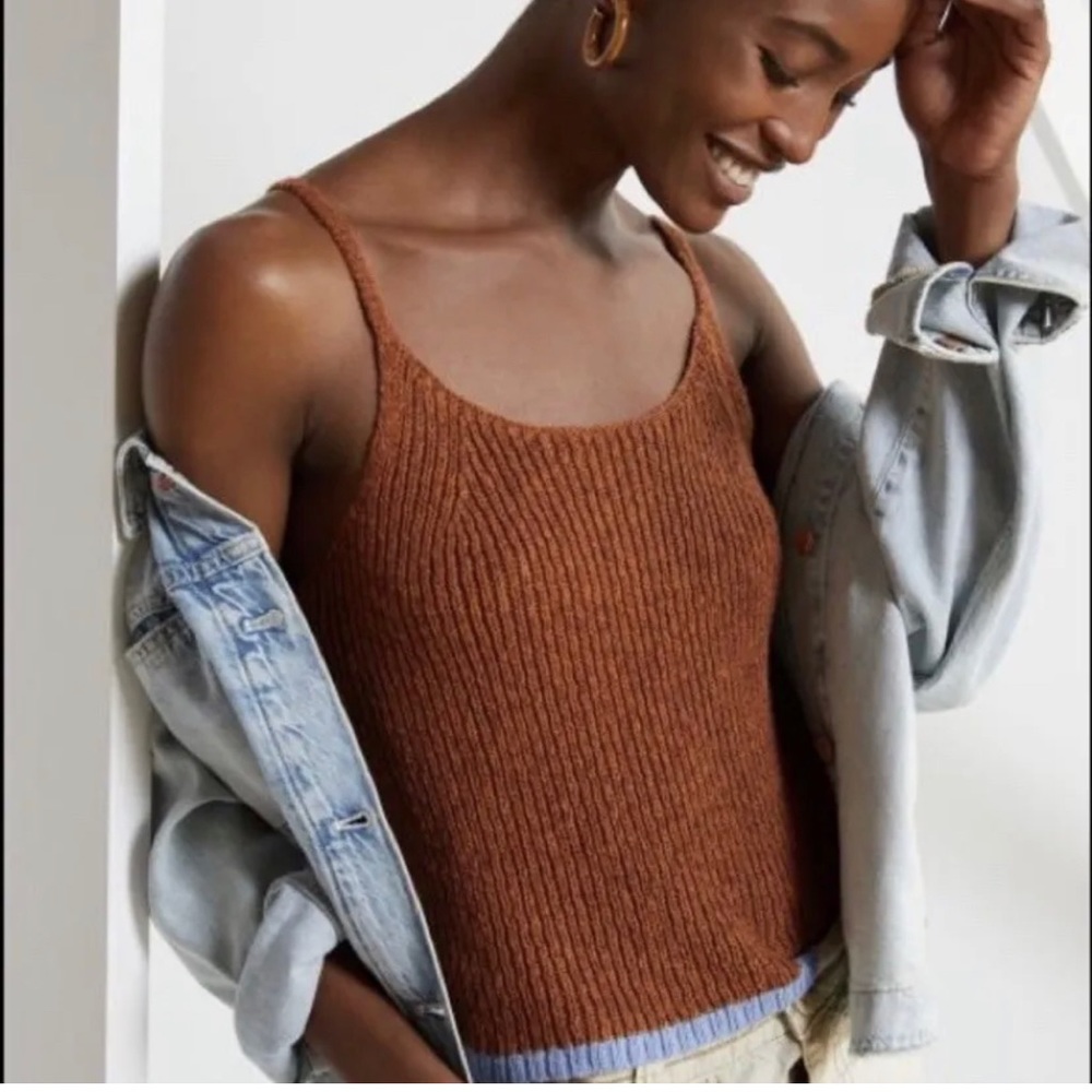 Anthropologie Pilcro Easy Knit Tank Top Brown Medium Brown and Blue